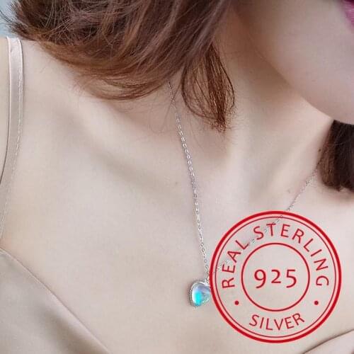 Trendy 925 Sterling Silver Women Choker Necklace Accessories Charm Moonstone Heart Female Pendants Necklace Jewelry Bijou