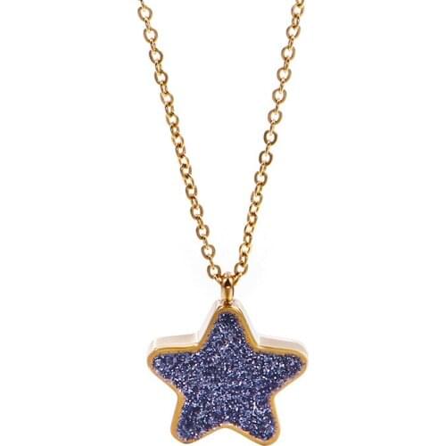 New style titanium steel necklace Korean temperament personality starry sky stone five-pointed star pendant necklace