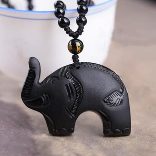Natural Obsidian Lucky Elephant Pendant Jewelry Fine Jewelry Lucky to ward off evil spirits Amulet Jade Pendant Jewelry