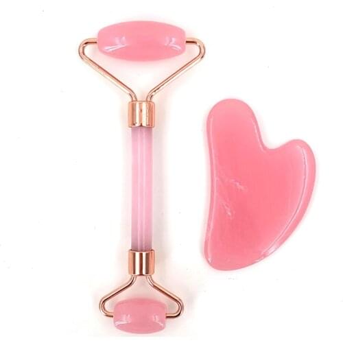 2pcs/Set Resin Gua Sha Stone For Face Massage Rose Quartz Jade Stone Face Massage Roller Gua Sha Scraper Board Face Guasha