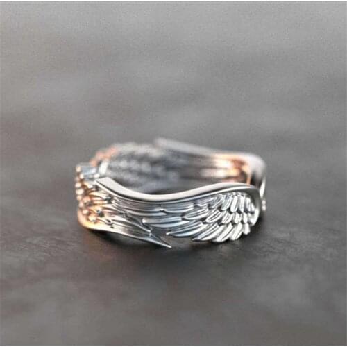 Popular Retro Three-dimensional Wings Womens Ring Silver Color Copper Jewelry For Party Accessories Size 6-10