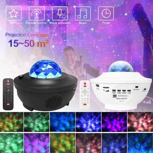 Galaxy Starry Sky Projector LED Night Light Bluetooth-compatible Speaker Ocean Wave Music Player Voice Control+Remote