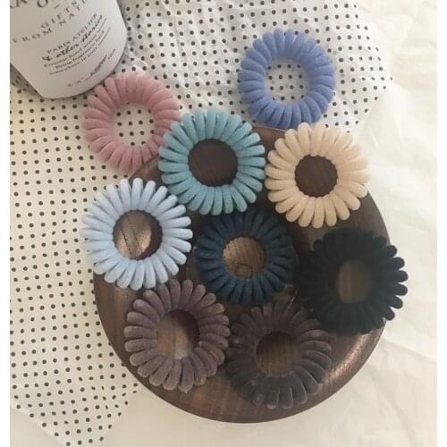 Flocking Telephone Wire Line Hair Ring Rope Elsstic Solid Color Hair Rubber Band Women Girls Headwear Medium Hair Scrunchies