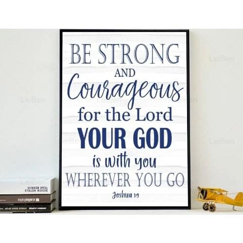 Blue Navy Wall Art Poster Bible Scripture Strong Text Canvas Paintings and Prints Home Decoration Living Room Bedroom Frameless