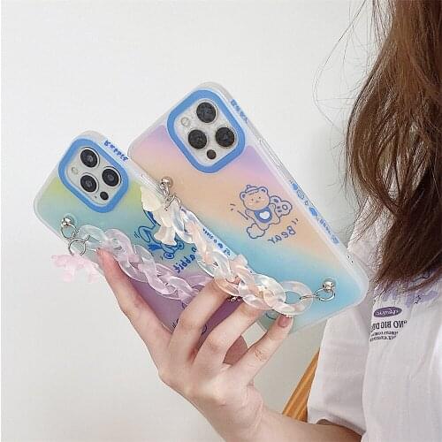 Cute Carton Rabbit Shockproof Wrist Chain Phone Case For Iphone 12 11 Pro Max X Xr Xs Max 7 8 Plus Bear Bracelet Hanging Case