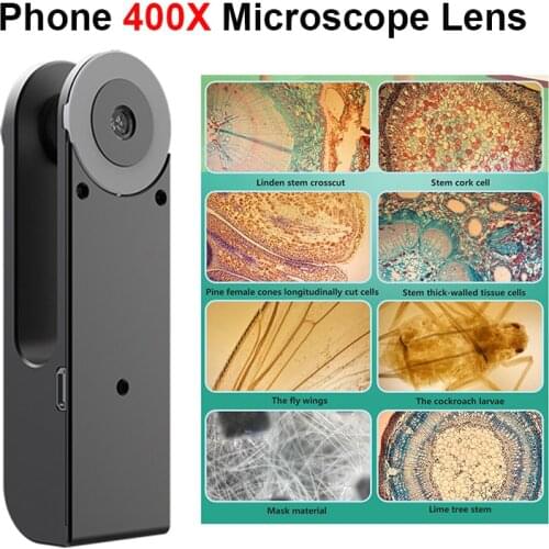 Universal 400X Microscope Lens Phone HD Camera Lens High Magnification LED Light Easy Use for iPhone Android Magnifying Glass
