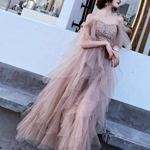 Spaghetti Strap Maxi Evening Party Dress Elegant Off Shoulder Sequins Mesh Dresses Bodycon Qipao Exquisite Cheongsam Vestidos