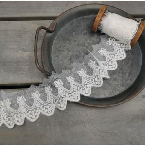 2 Meters Ivory Flower Embroidered Lace Trim Tulle Floral Handmade DIY Craft Sewing Lace Fabric Wedding Decoration 7cm