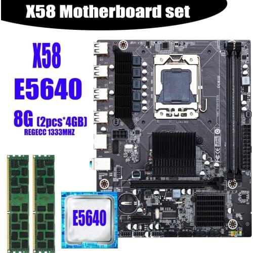 X58 desktop motherboard LGA1366 set kit with Intel xeon E5640 processor and 8Gb(2pcs*4GB) ECC DDR3 1333mhz 10600R RAM memory