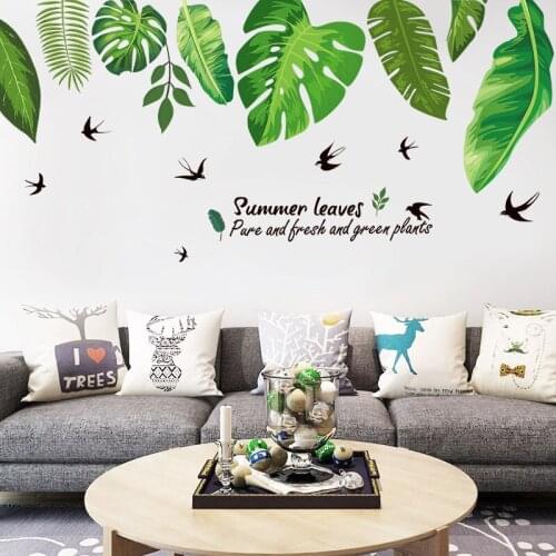 Green Monstera Wall Stickers For Living Room Home Decoration Background Decal Pvc Plane Leave Mural Door Diy Wallpaper Rushed