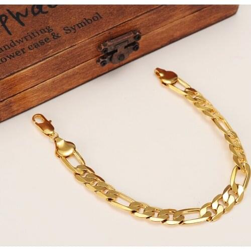 Gold bangle Bracelets 21CM Figaro Chain & Link Bracelets New Trendy Women Men Jewelry Wholesale Wedding bridal gifts party