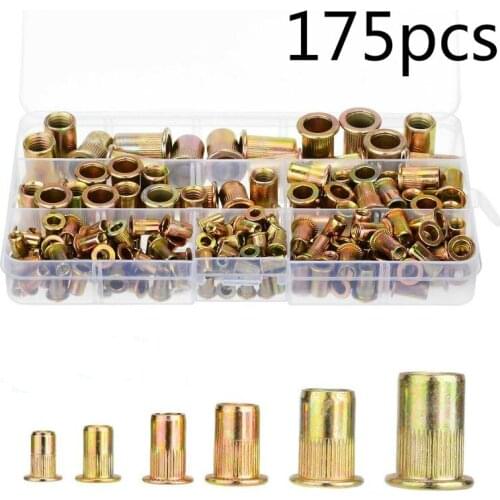 175Pcs M3+M4+M5+M6+M8+M10 Zinc Plated Rivet Nuts Flat Head Riveting Tool home improvement