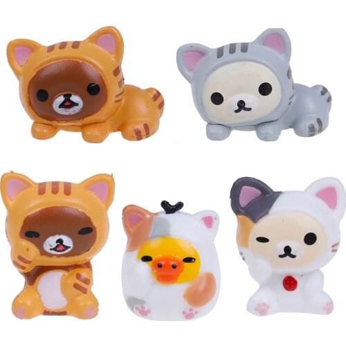 5pcs Cute Cat Rilakkuma Cosplay Mini Cat PVC Action Figures Toys Moss Bonsai Small Landscape Animals Model Decoration Toy