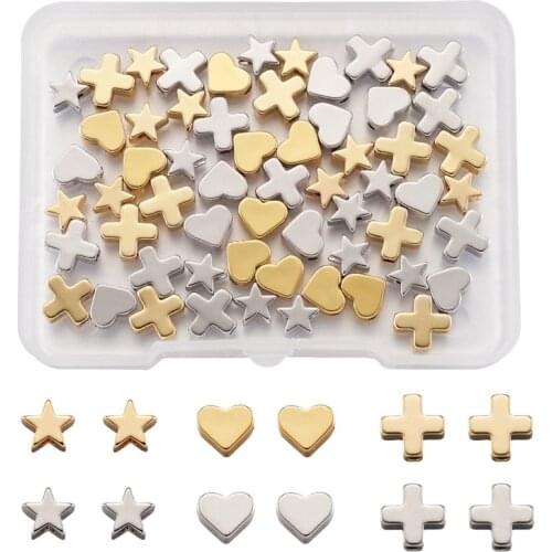 60pcs/box Heart Star Cross Shape Brass Beads Spacer Beads Charm Beads for Jewelry Making DIY Bracelet Necklace Finding