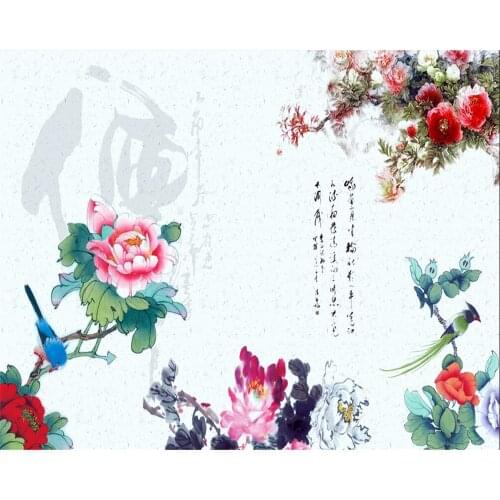 Beibehang Custom wallpaper HD vintage chinese hand painted peony tv sofa background wall living room bedroom mural 3D wallpaper