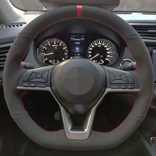 Car Steering Wheel Cover Soft Hand-Stitched Black Suede For Nissan Rogue 2017-2021 / Nissan Altima 2019-2021