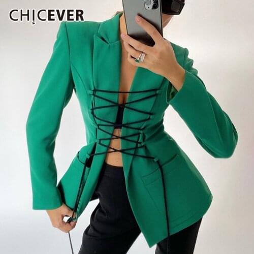 CHICEVER Streetwear Blazer For Women Notched Long Sleeve Patchwork Bandage Designer Hit Color Loose Coat Female 2020 Clothes New