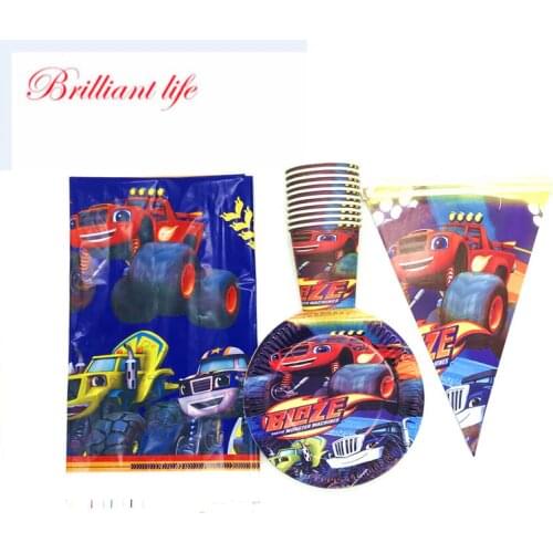 Blaze And The Monster Machines Theme Party Supplies Children Birthday Blaze Paper Cups Plates Decoration Flags Tablecloth