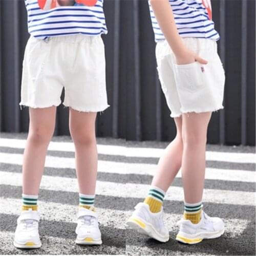 Baby Teenager Shorts Summer Denim Shorts For Girls White Pink Teens Girl Short Jeans 3 4 5 6 7 8 9 10 12 13 Years Old Kids