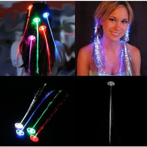 Multicolor color Change LED Flashing Fiber Optic Hair Braid Barrettes Lights for Party Light Up Headband Styling Accessory