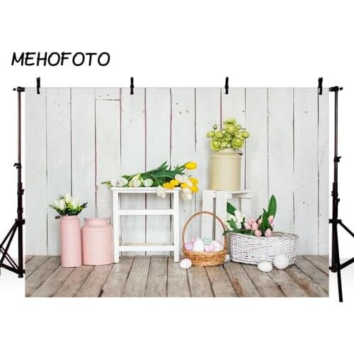 MocsickaSpring Easter Eggs Wood Planks Baby Photography Background White Wood Wall Flowers Backdrops for Photo Studio
