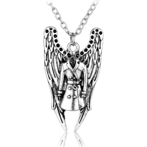 HEYu Fashion Accessories Tibetan Antique Supernatural Castiel Charm Chain Necklace Sam Dean Jensen Ackles Angel Wings Necklace