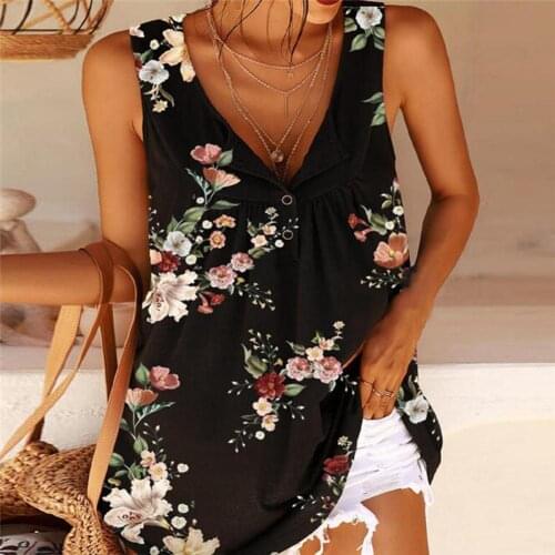 Fashion vest for wemen V Neck Floral Print Sleeveless Buttons Loose Blouse Top for Spring/Summer womens tanks and camis xxxxl