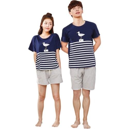 Men Summer Pyjamas Pure Cotton Short Sleeve Shorts Pajamas O Neck Sleepwear Lovers Couples Home Clothes