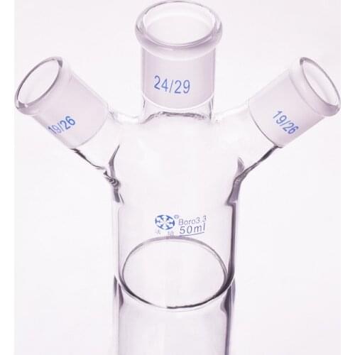 Single-deck cylindrical three-necked flat-bottom flask 50ml,Middle 24/29,Side 19/26,Single-deck cylindrical reactor bottle