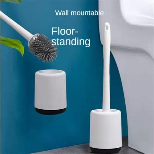 Plastic Handle with Base Toilet Brush Toilet Cleaning Brush Set Silicone No Dead End Wall Hanging Toilet Cleaning Brush