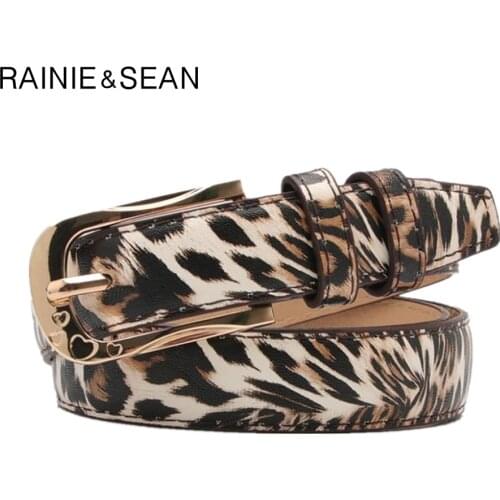 RAINIE SEAN Leopard Women Belt Korean Fashion Belts For Women Pin Buckle Pink White Red Blue Yellow Casual Ladies Belt