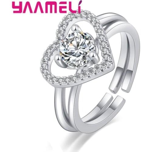 Romantic Bridal Ring Set for Woman Man Couple Wedding Engagement True Love Heart Rhinestone 925 Sterling Silver Bague
