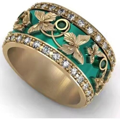 Luxury Double Row Natural Stone Butterfly Ring for Women Exquisite White Zircon Wedding Engagement Jewelry Gift