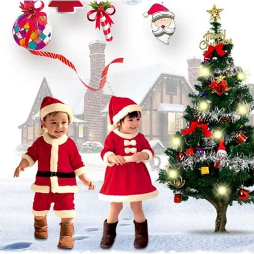 Toddler Baby Girls Christmas Clothes Santa Claus Costume Chilldren Party Outfit Cotton Kids Boys Red Dress Set Christmas Dress