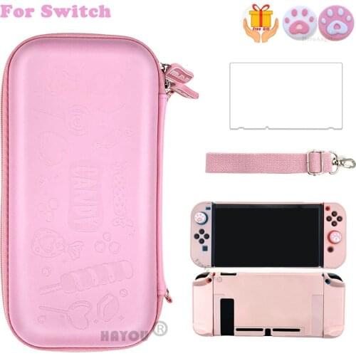 Pink Storage Bag for Nintendo Switch Cute Travel Carry Bag Joy-Con Controller Shell Hard Cover Box for Switch Portable Case Set