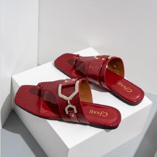 Stone pattern clip-foot flat-heel female sandals Fashion belt buckle flat slippers casual shoes