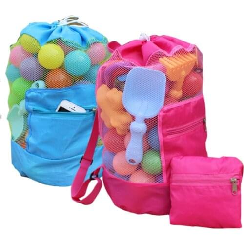 Foldable Beach Toy Bag Beach Storage Pouch Tote Mesh Bag Travel Toy Organizer Sundries Net Drawstring Storage Backpack