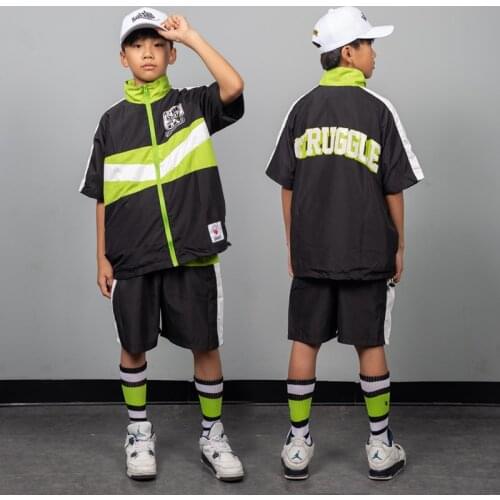 Hip Hop Dance Clothes For Boys Street Dance Wear Short Sleeve Rave Clothing K pop Outfit Performance Costume Kids Jogger DL7898