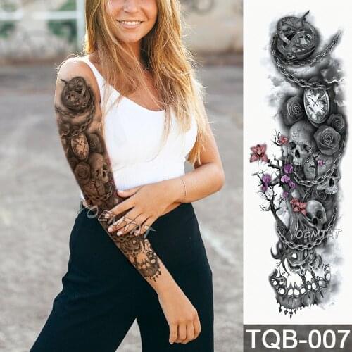 NEW 48*17cm Full Flower Arm Tattoo Sticker Modern gear skull clock rose Temporary Body paint Water Transfer fake Tatoo sleeve