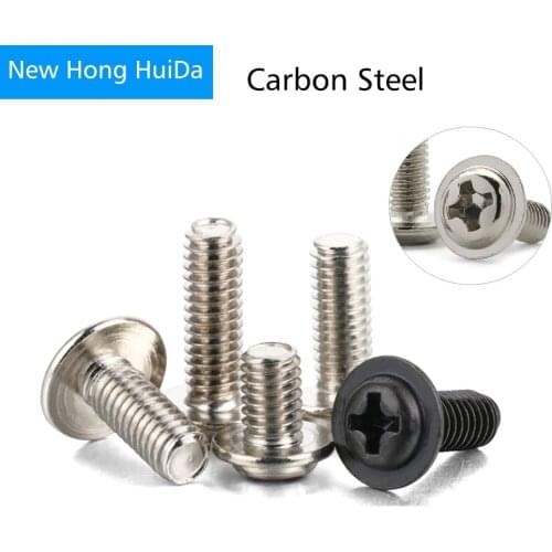 M2M2.5M3 M3.5 M4 M5 Black Steel Phillips Cross Round Pan Head With Pad Screw Metric Thread Computer Metal Screw With Washer Bolt