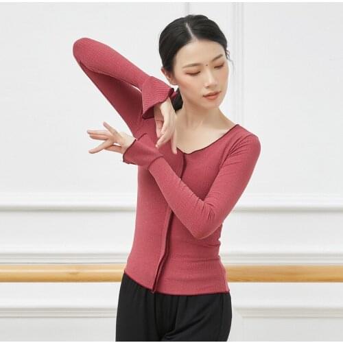 Adult Ribbed V Neck Ruffled Belly Ballet Dance Shirt Flare Sleeve Top Costume for Women Dancing Clothes Dancer Wear Clothing