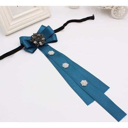 Women Shirt Ribbon Bow Tie Cravat Personality Ribbon Lady Wedding Elastic Strap Party Alloy Bling Rhinestone Necktie Chic Bowtie