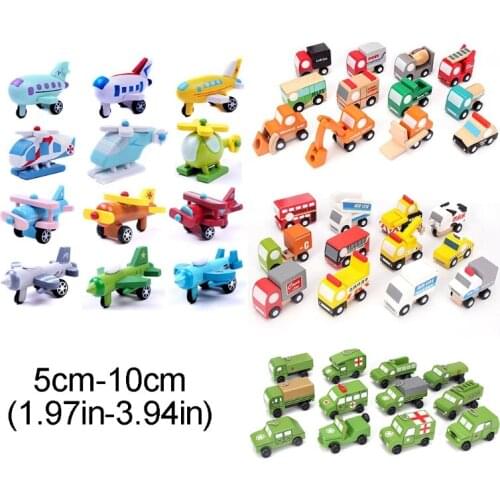 12pcs/set Wooden Mini Aircraft/Engineering Vehicles/Cars/Military Vehicles Transport Model Toy Children Birthday Gift