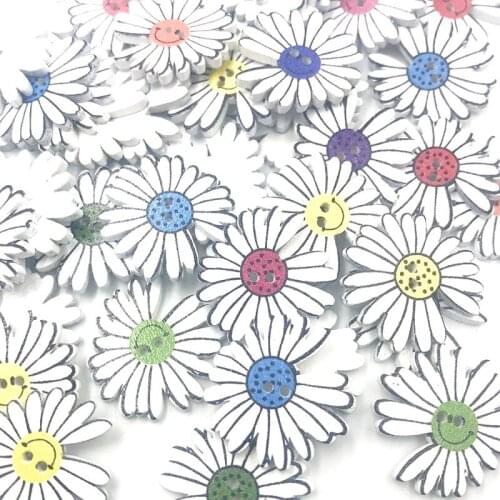 25/50/100 pcs Natural Wooden Buttons Colorful Mixed Flowers Wave Scrapbook Sewing Accessories DIY Craft 2 Holes WB765