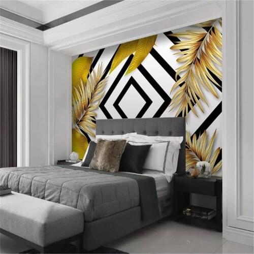 3d Home Wallcovering Modern abstract lines Gold leaf Geometric light luxury TV background Wall painting Mural Wallcovering