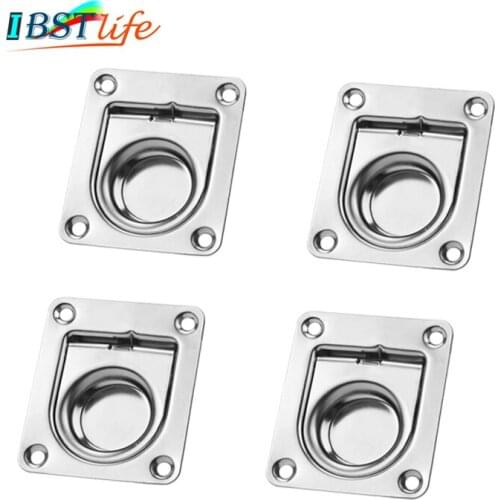 4PCS IBST LIFE Satinless steel 304 ANTI-RATTLE spring Flush Lift Ring Deck Hatch Pull Handle Locker Cabinet boat hardware