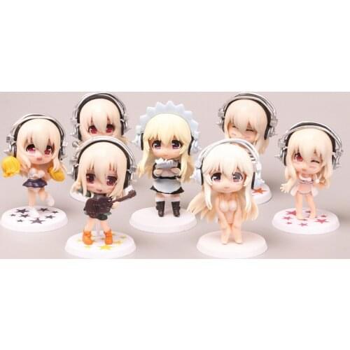 7PCS/set Anime SUPER SONICO THE ANIMATION Swimsuit Maid Niko Cute Figure Collection Pvc Model Dolls Action Toys Kawaii Girl Gift