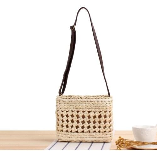 Aaby 2021 Newest Bohemian Straw Corssbody Bag For Women Mini Corn Bran Phone Bag With PU leather Long Strap And String Lining