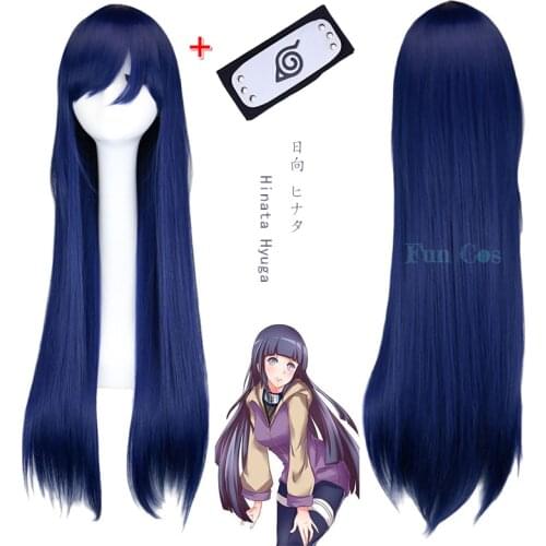 Anime BORUTO Cosplay Wig Hinata Hyuga Wig Women Blue Long Wig Headband Heat-resistant Fiber Hair + Free Wig Cap Halloween Party