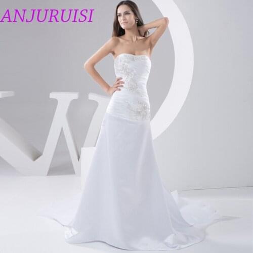 ANJURUISI Strapless Satin Pleat Mermaid Wedding Dresses 2020 robe de mariage Appliques Beaded Bridal Gown 2019 Vestido De Novia